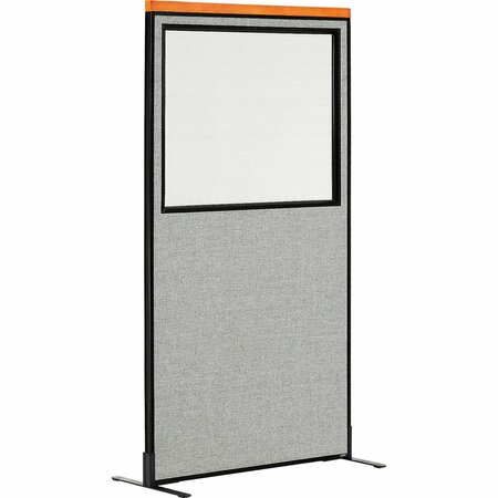 INTERION BY GLOBAL INDUSTRIAL Interion Deluxe Freestanding Office Partition Panel w/Partial Window 36-1/4inW x 73-1/2inH Gray 694687WFGY